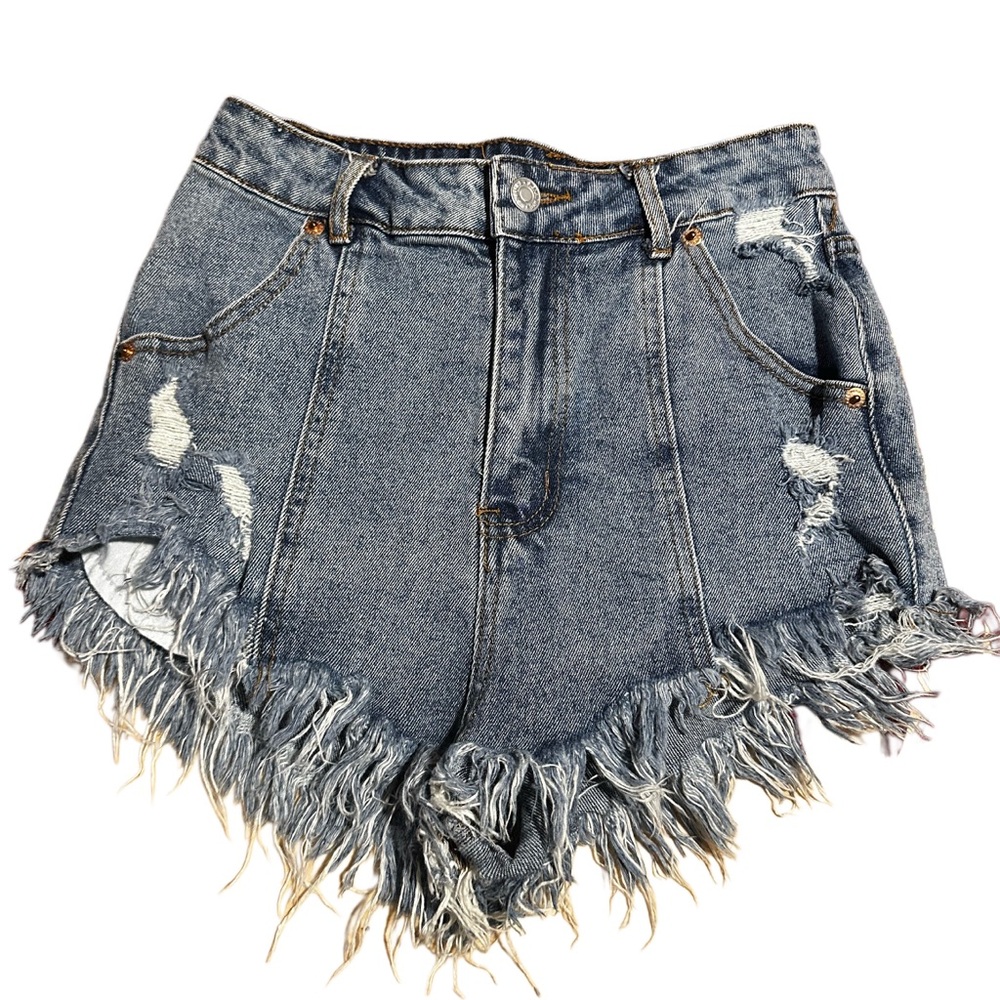 Signature highrise denim shorts with fringe size s